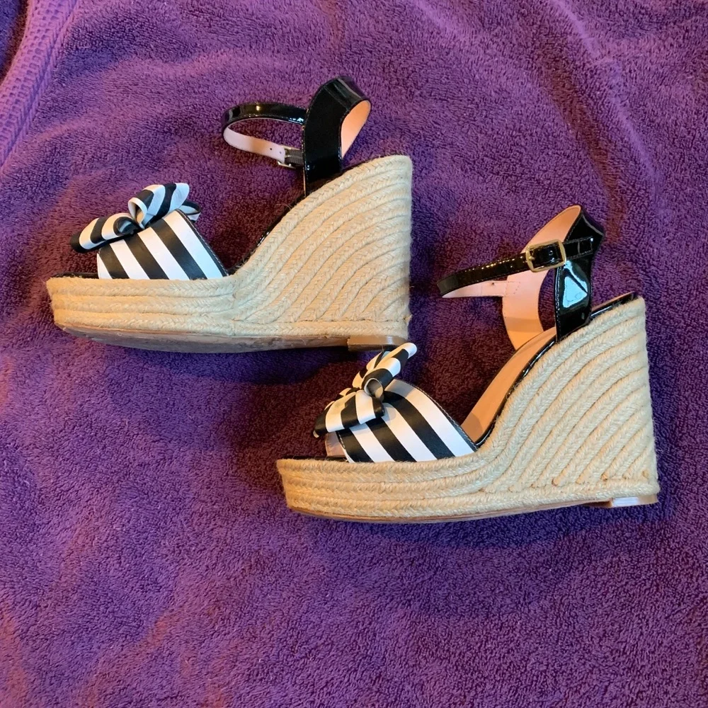 Kate Spade New York Black/White Platform Wedge Sandals sz 8.5 M